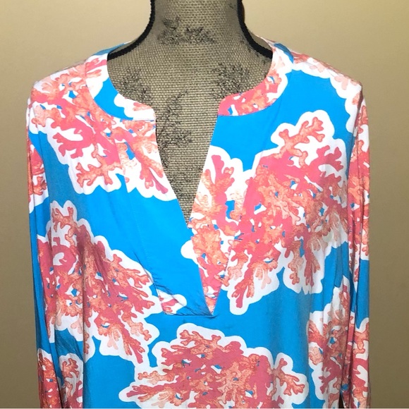 Crown & Ivy Woman Blue & Orange Coral Motif Dress. Plus Size XXL or 1X - Picture 6 of 12